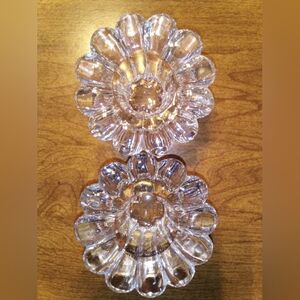 KIG Indonesia Clear Glass Floral 2" X 3" Votive/Taper Candle Holders (2)